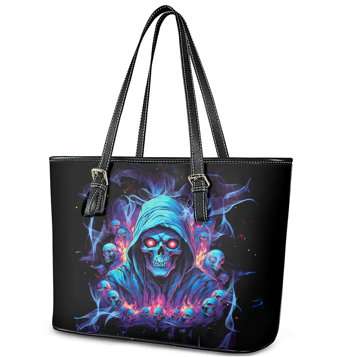 Reaper Skull Leather Tote Bag When I Was Born The Devil Said Oh Shit Competition DT01