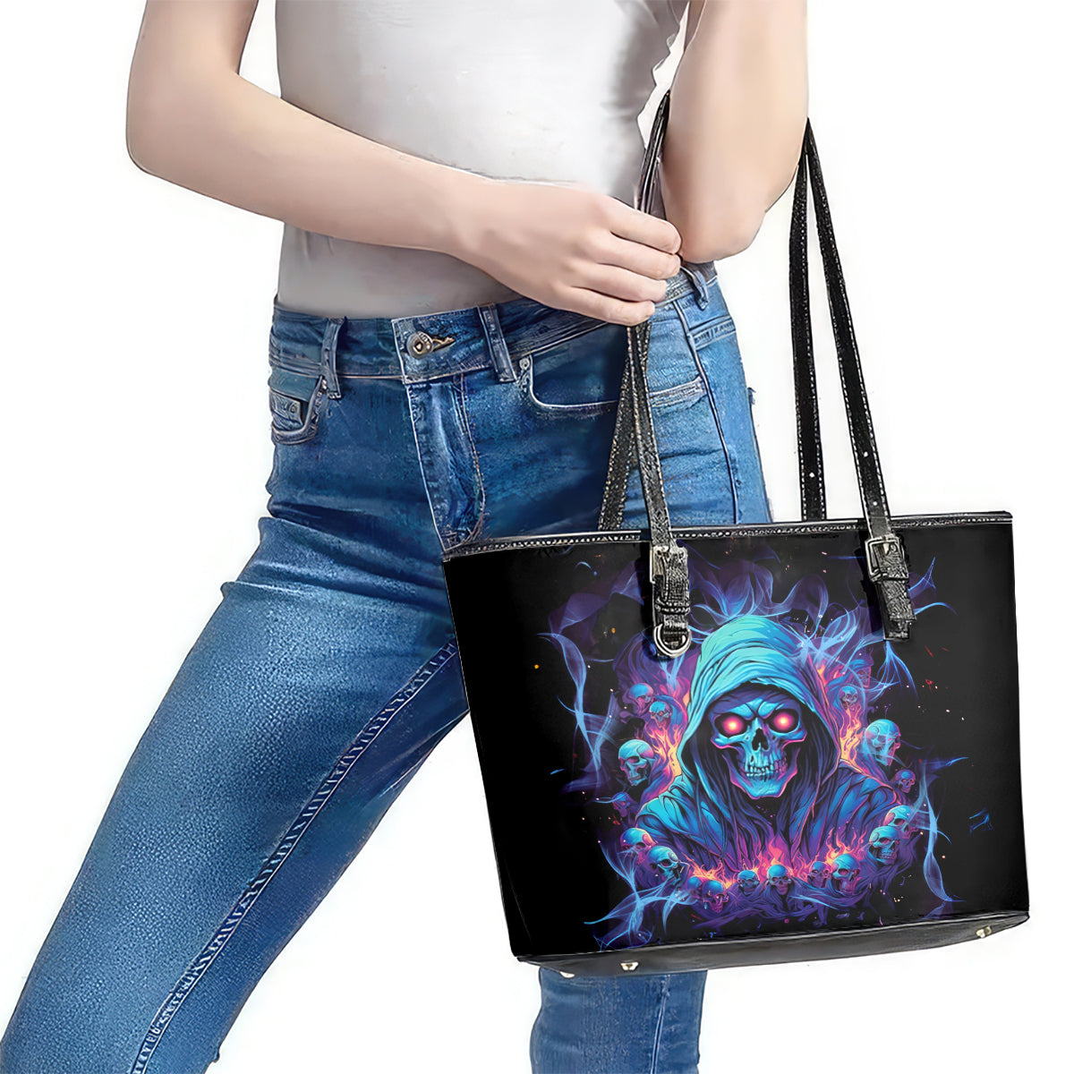 Reaper Skull Leather Tote Bag When I Was Born The Devil Said Oh Shit Competition DT01