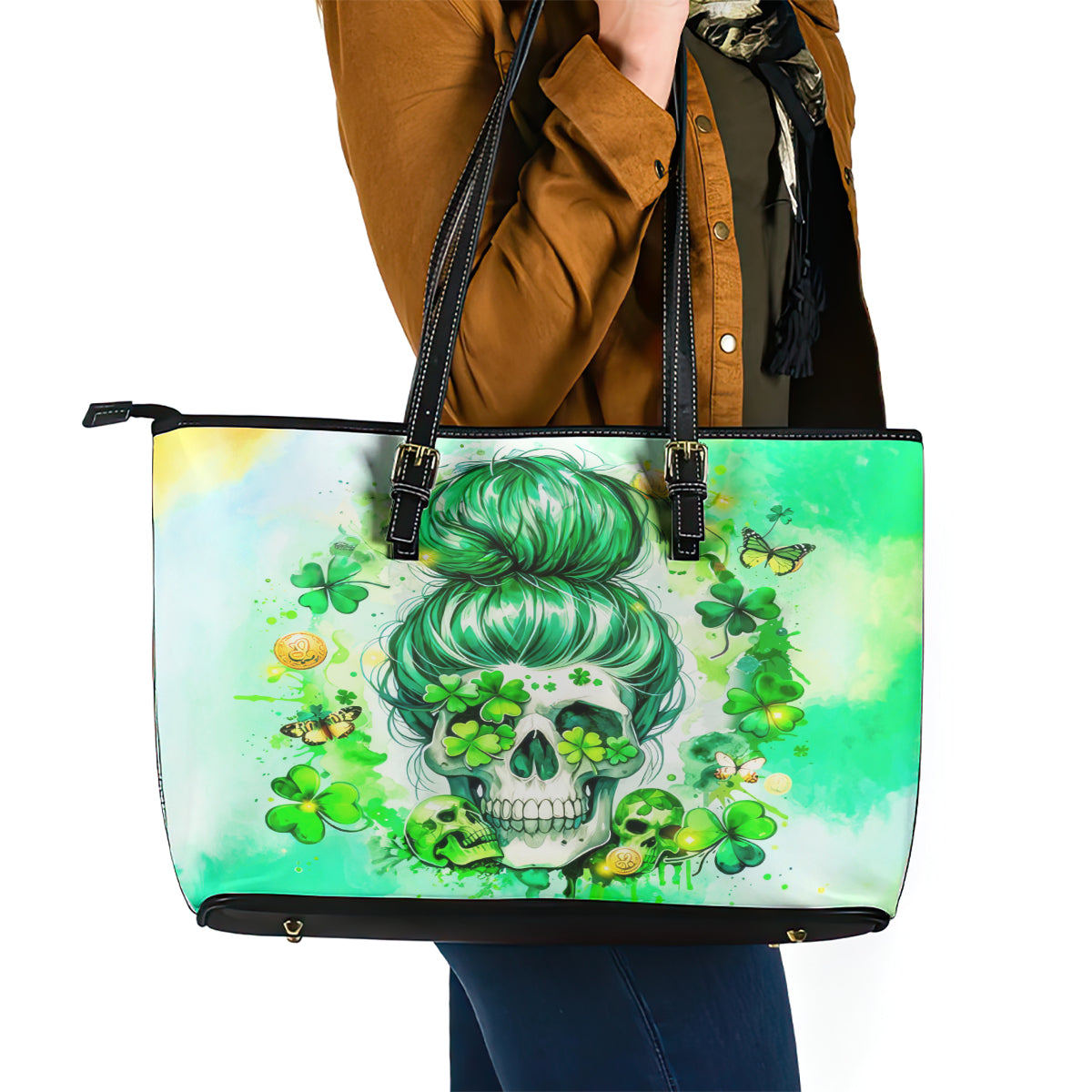 Irish Skull Leather Tote Bag Oho Lucky Mama DT01