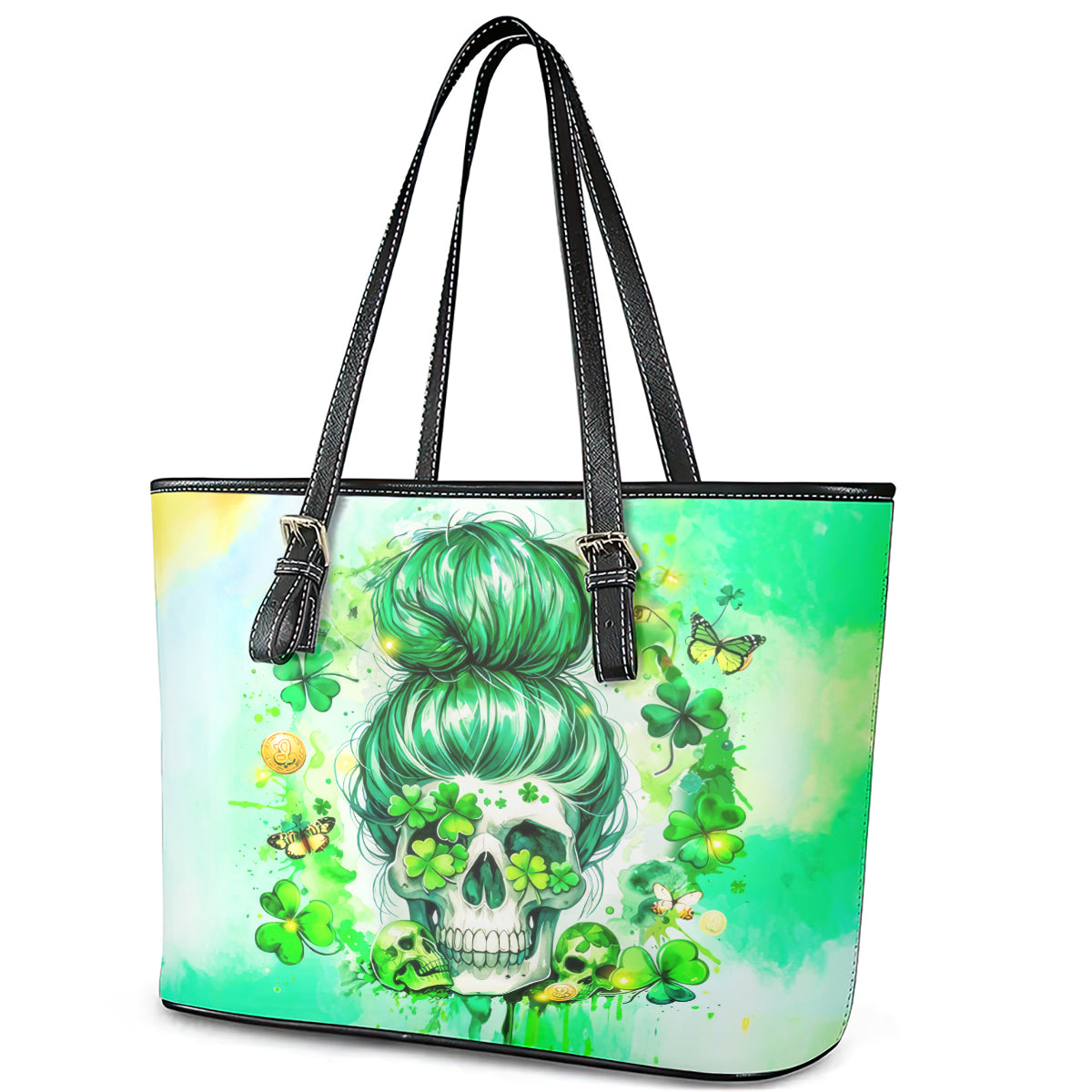 Irish Skull Leather Tote Bag Oho Lucky Mama DT01