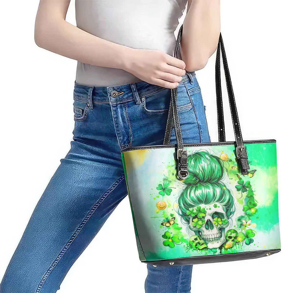 Irish Skull Leather Tote Bag Oho Lucky Mama DT01