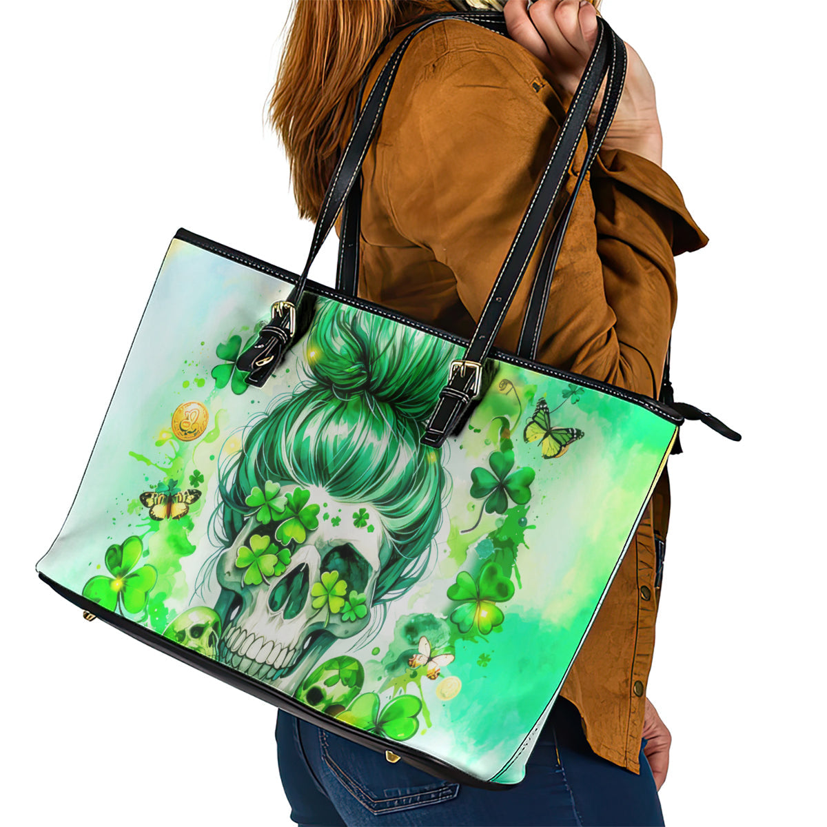 Irish Skull Leather Tote Bag Oho Lucky Mama DT01
