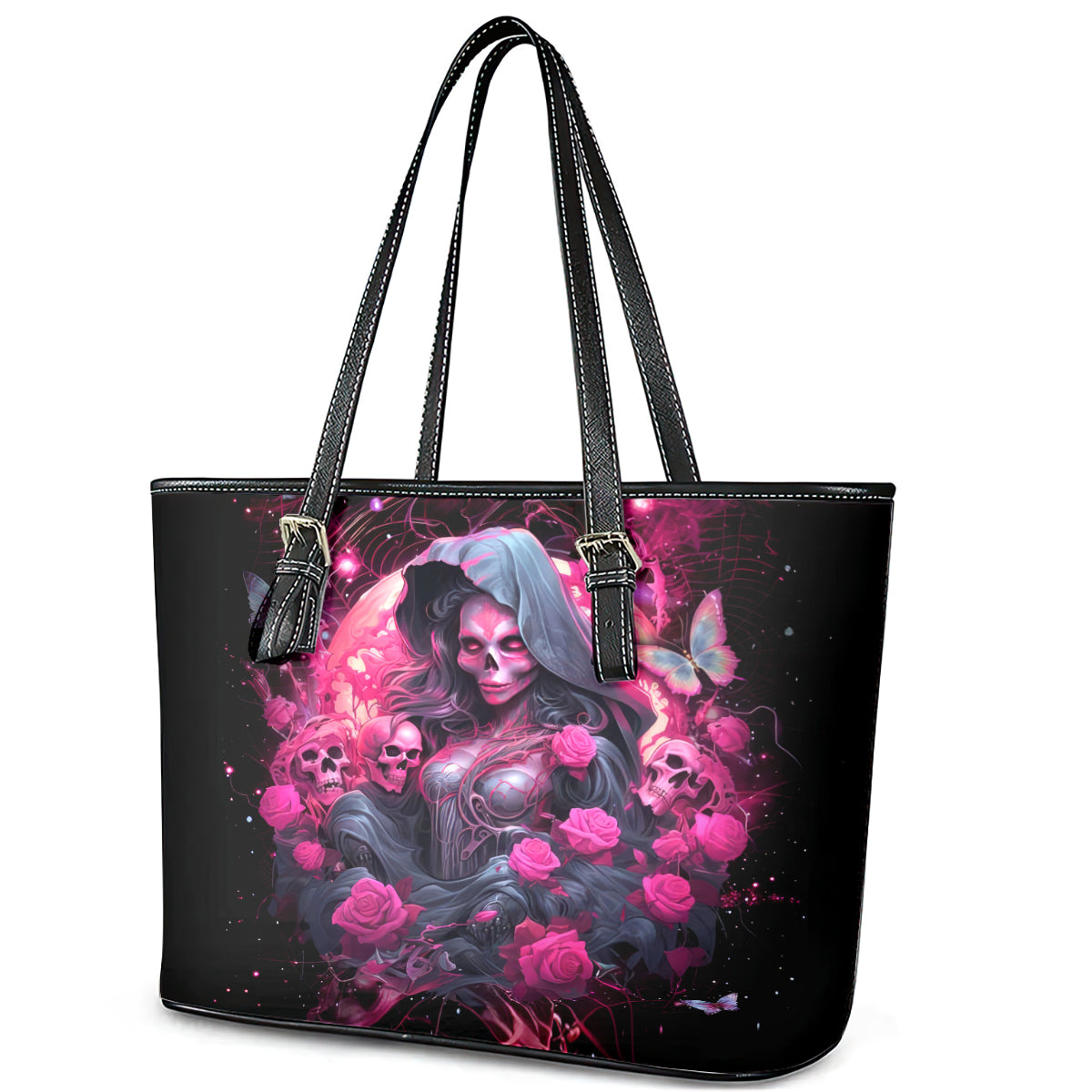 Witch Skull Leather Tote Bag They Whispered To Her You Cannot Withstand The Storm DT01