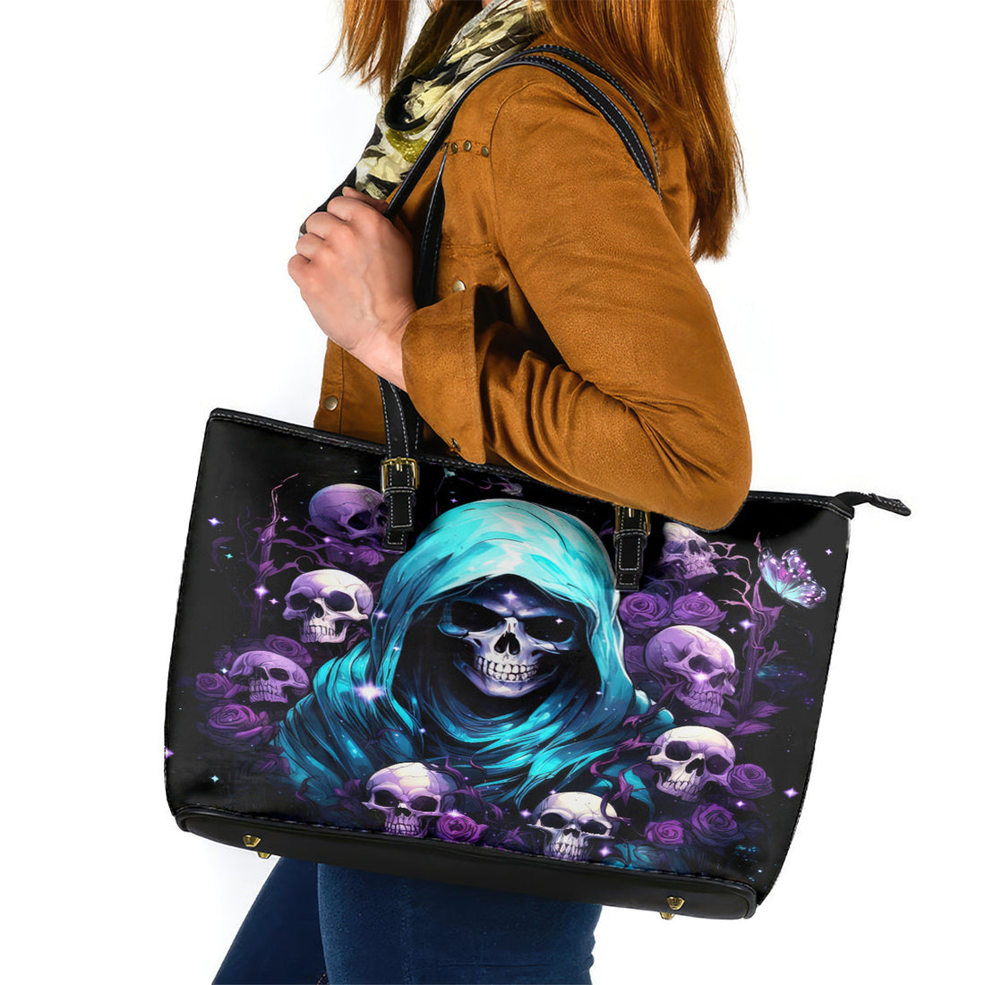 Reaper Skull Leather Tote Bag Don't Try To Figure Me Out DT01
