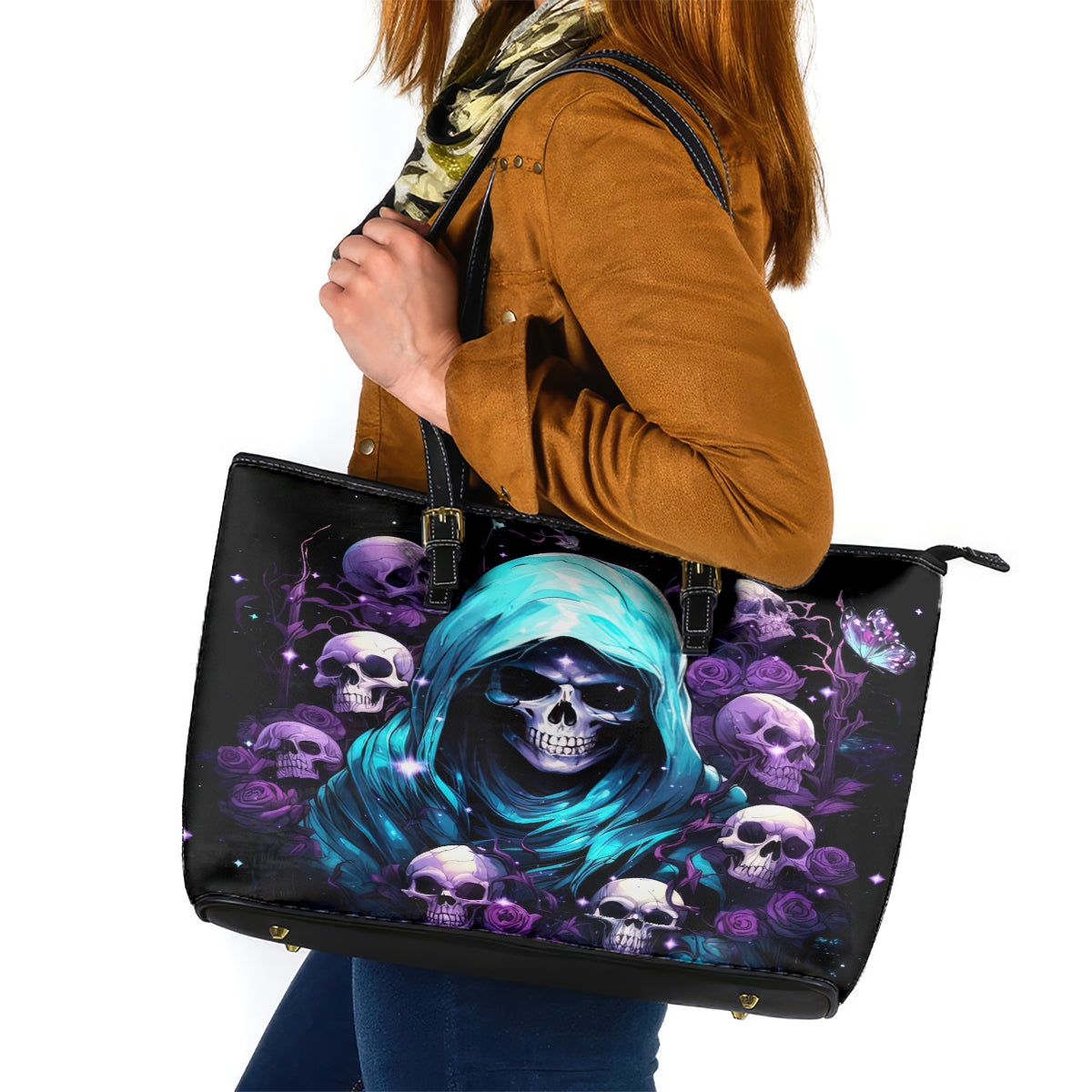 Reaper Skull Leather Tote Bag Don't Try To Figure Me Out DT01