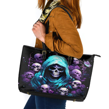 Reaper Skull Leather Tote Bag Don't Try To Figure Me Out DT01