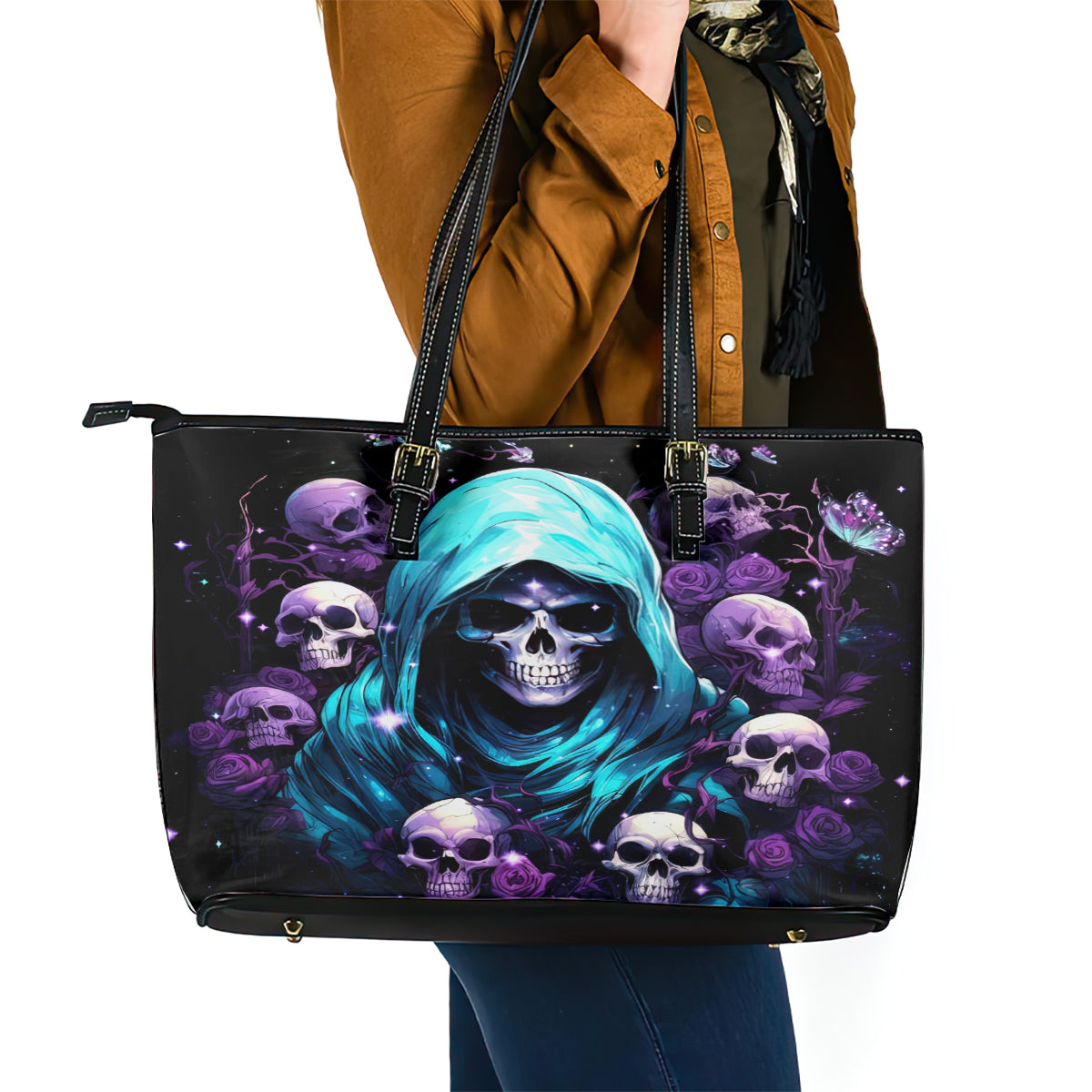 Reaper Skull Leather Tote Bag Don't Try To Figure Me Out DT01