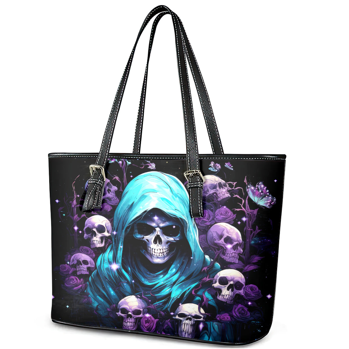Reaper Skull Leather Tote Bag Don't Try To Figure Me Out DT01