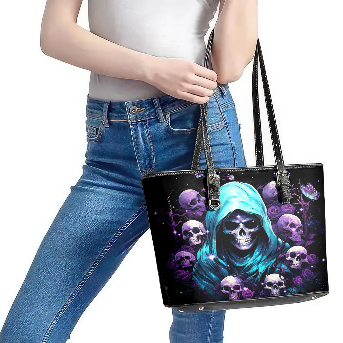Reaper Skull Leather Tote Bag Don't Try To Figure Me Out DT01