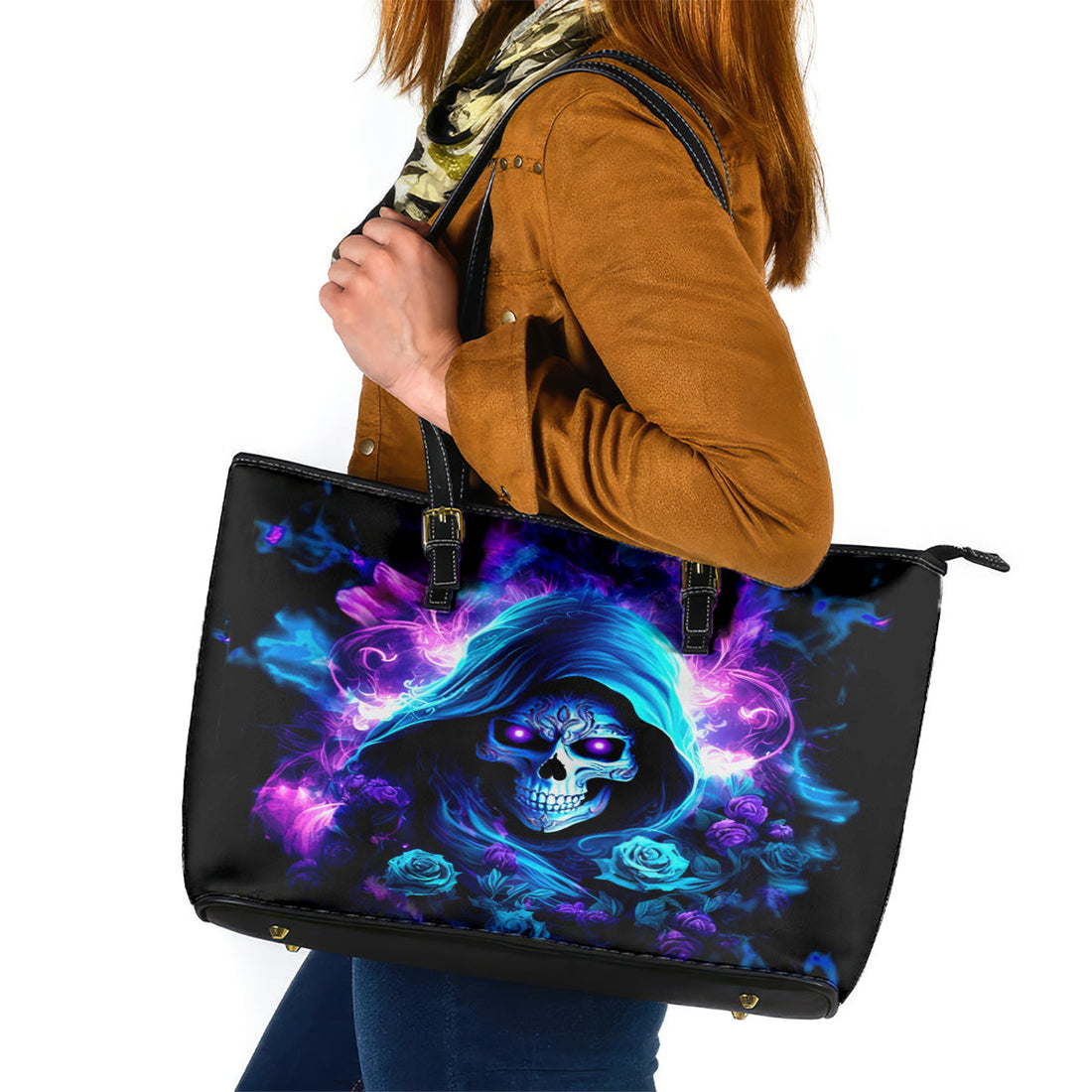 Rose Skull Leather Tote Bag If My Mouth Doesn't Say It DT01