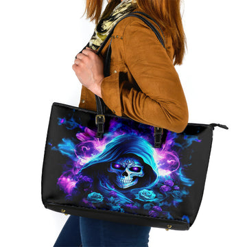 Rose Skull Leather Tote Bag If My Mouth Doesn't Say It DT01