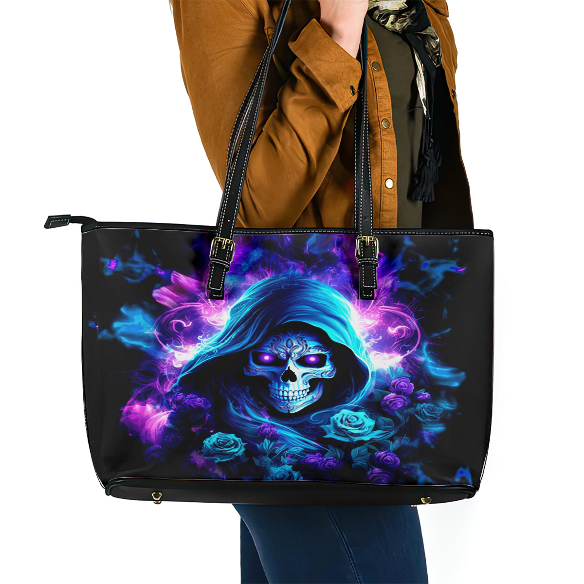 Rose Skull Leather Tote Bag If My Mouth Doesn't Say It DT01