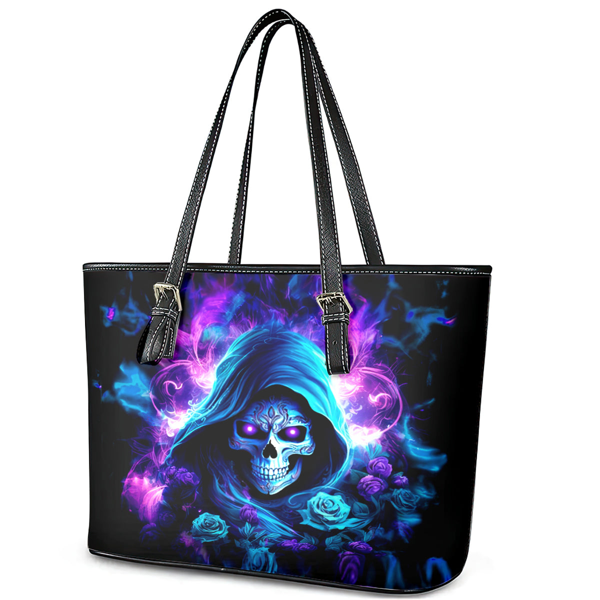 Rose Skull Leather Tote Bag If My Mouth Doesn't Say It DT01