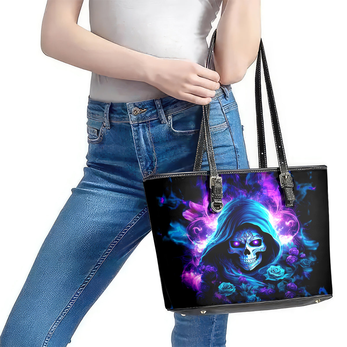 Rose Skull Leather Tote Bag If My Mouth Doesn't Say It DT01