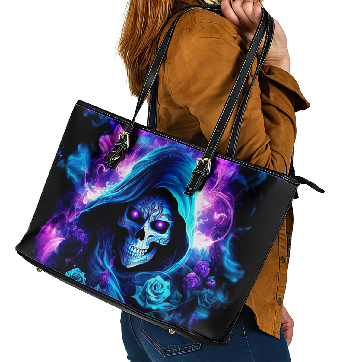 Rose Skull Leather Tote Bag If My Mouth Doesn't Say It DT01
