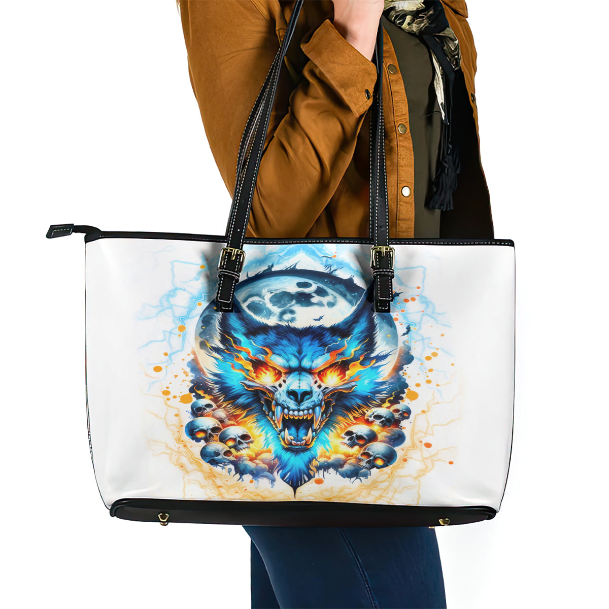 Wolf Skull Leather Tote Bag You First Mistake Was Thinking I Was One Of The Sheep DT01