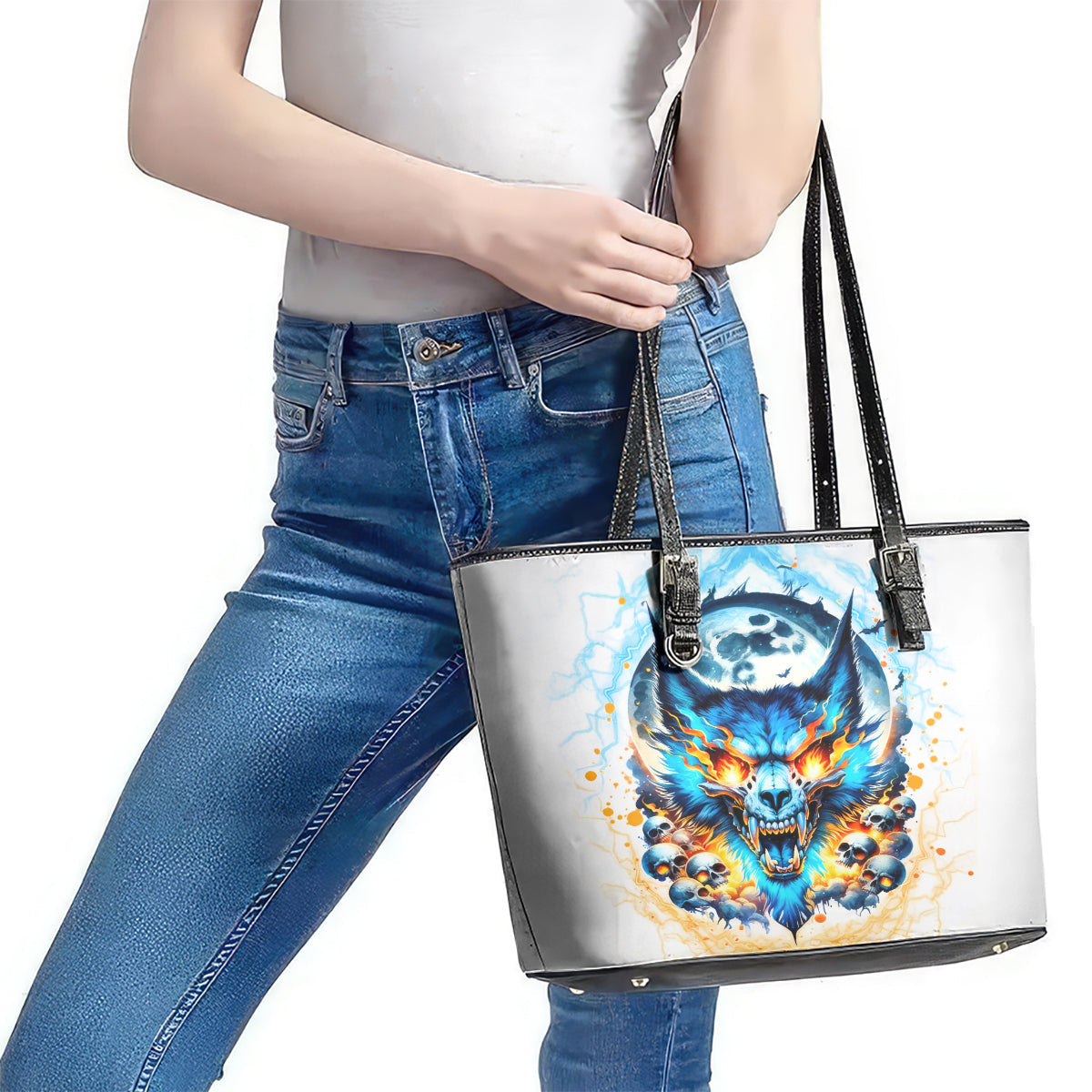 Wolf Skull Leather Tote Bag You First Mistake Was Thinking I Was One Of The Sheep DT01