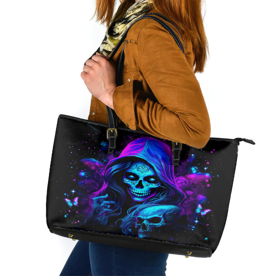Witch Skull Leather Tote Bag The Good Girl In Me Got Tired Of The Bullshit DT01