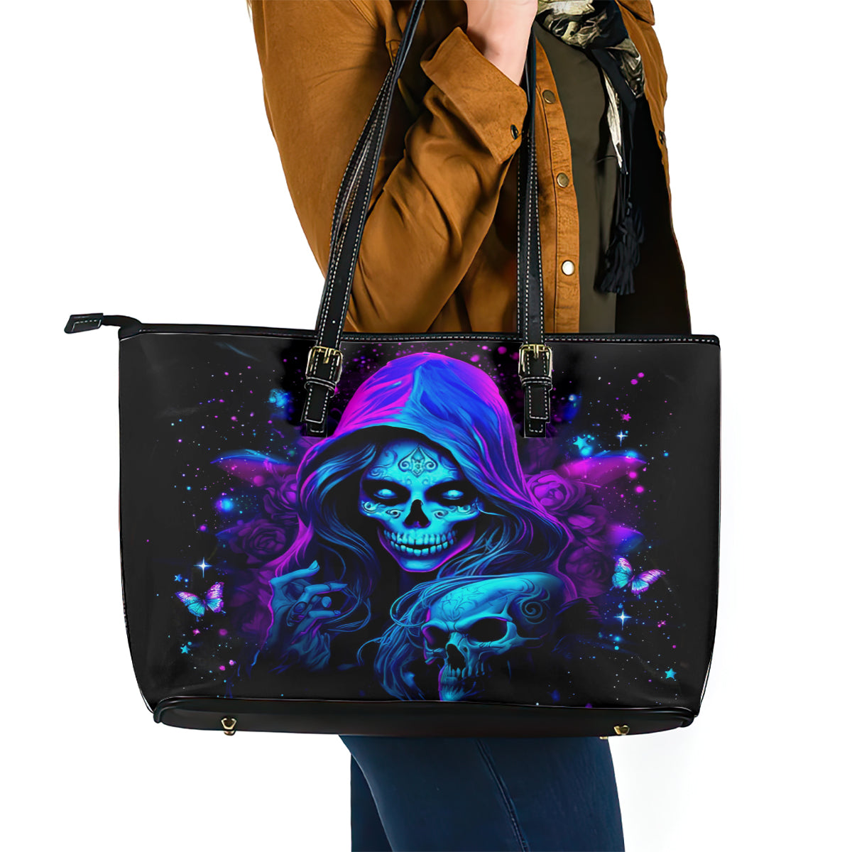 Witch Skull Leather Tote Bag The Good Girl In Me Got Tired Of The Bullshit DT01