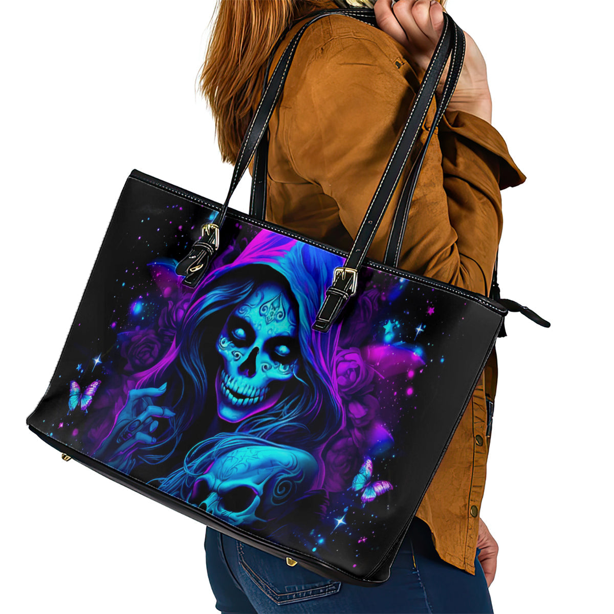 Witch Skull Leather Tote Bag The Good Girl In Me Got Tired Of The Bullshit DT01