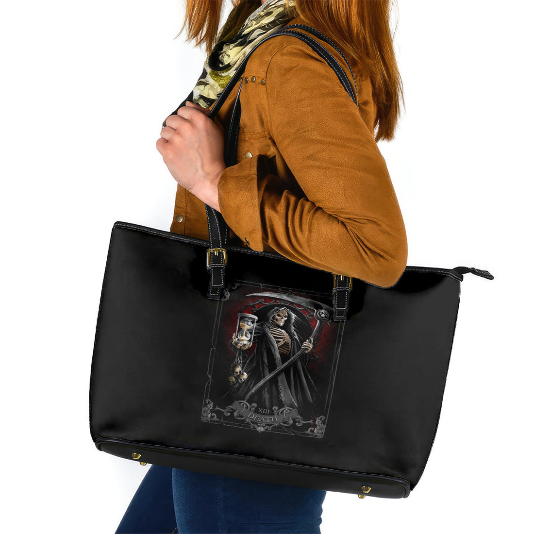 Skull Leather Tote Bag Death Reaper Arcana DT01