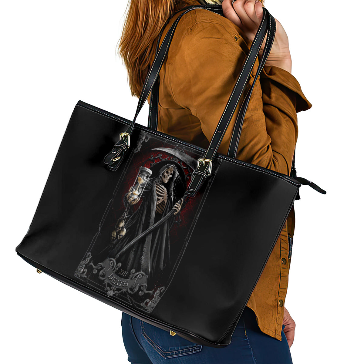 Skull Leather Tote Bag Death Reaper Arcana DT01