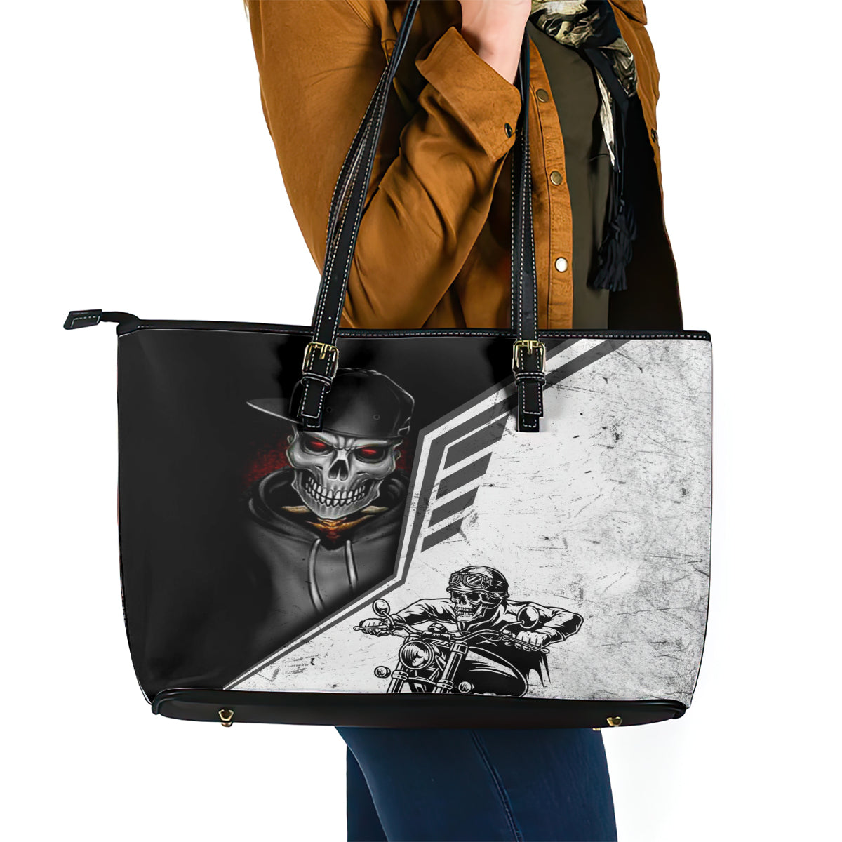 Skull Leather Tote Bag Riding Motocycle DT01