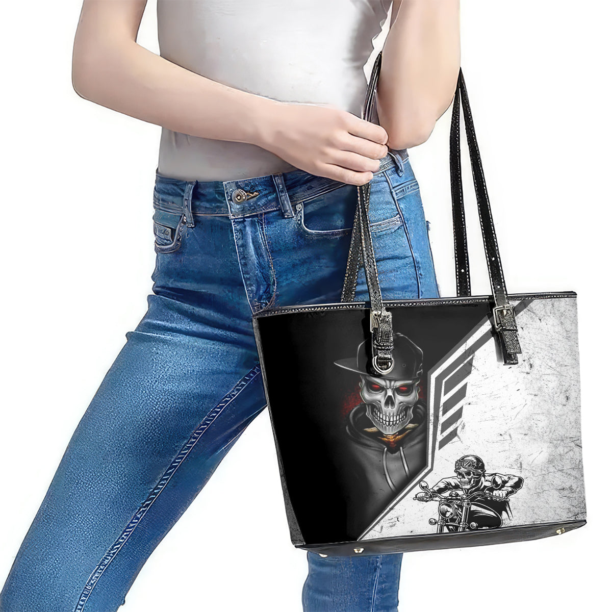 Skull Leather Tote Bag Riding Motocycle DT01