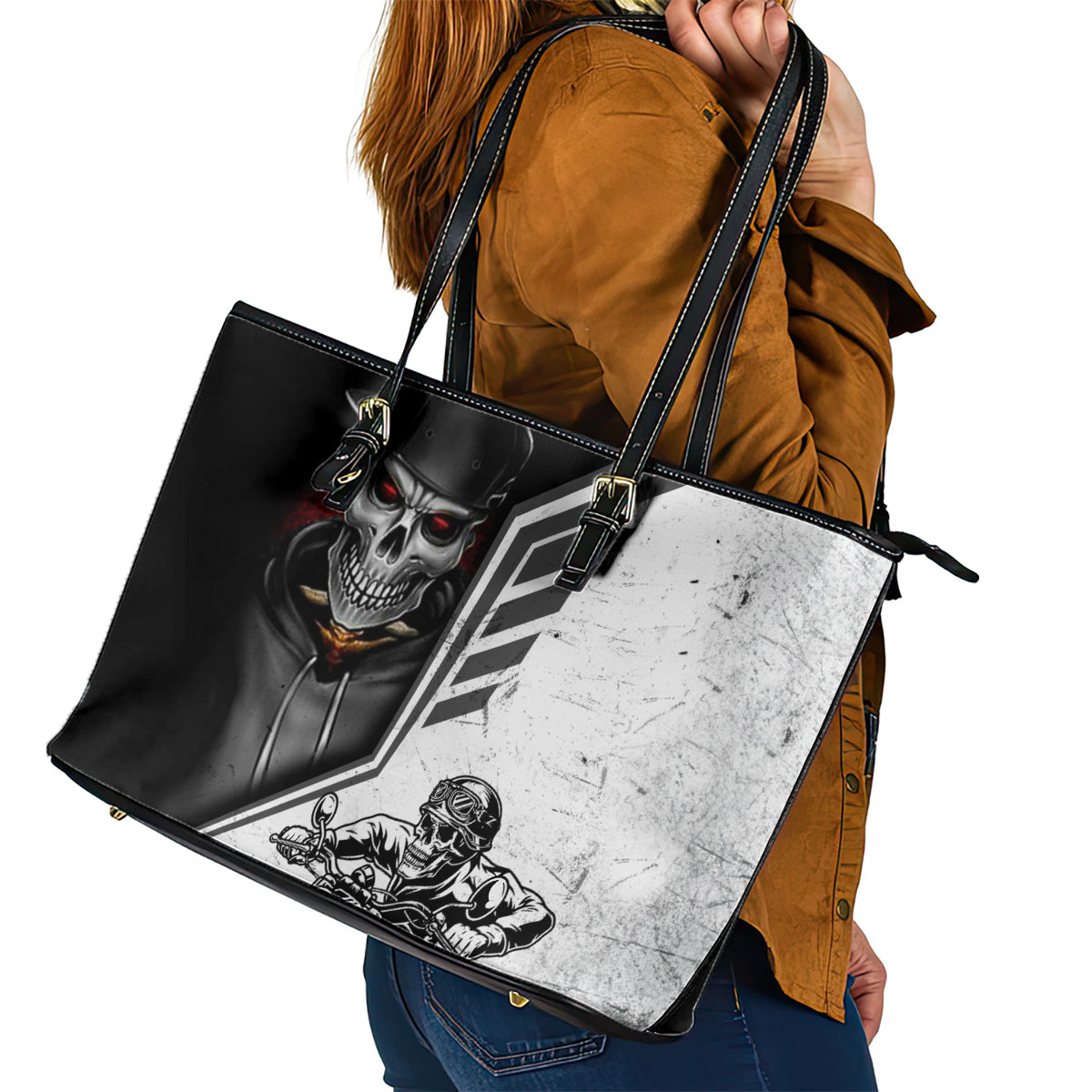 Skull Leather Tote Bag Riding Motocycle DT01