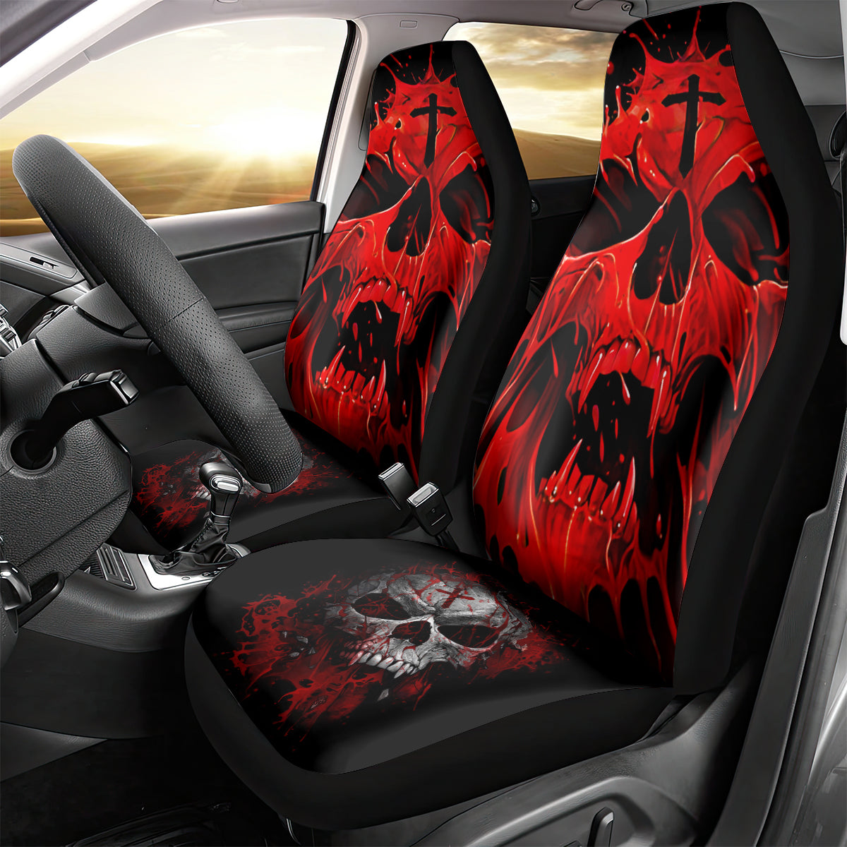 Skull Car Seat Cover Bloody Skull Scream DT01