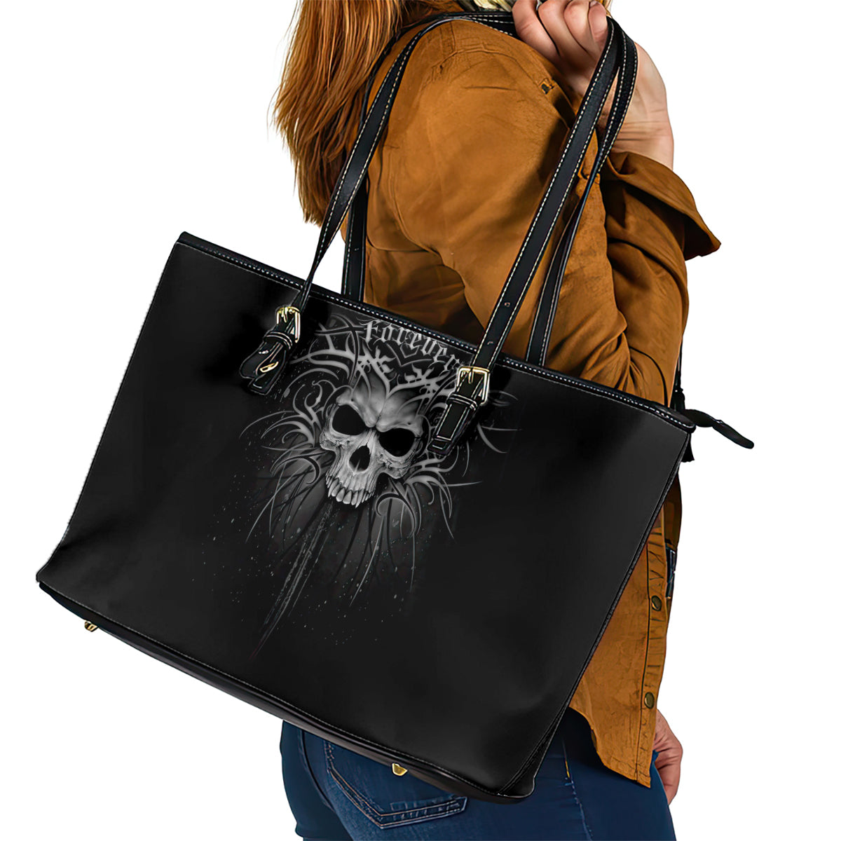 Skull Leather Tote Bag Skull Death Forever DT01