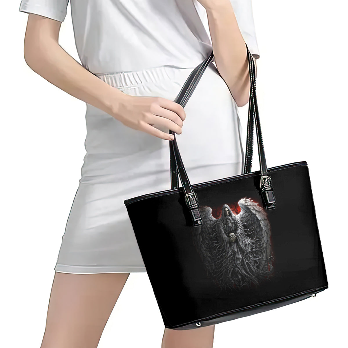 Skull Leather Tote Bag Death Angel Hold Skull DT01