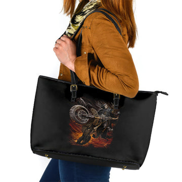Flaming Skull Leather Tote Bag Death Angel Riding Motocycle DT01