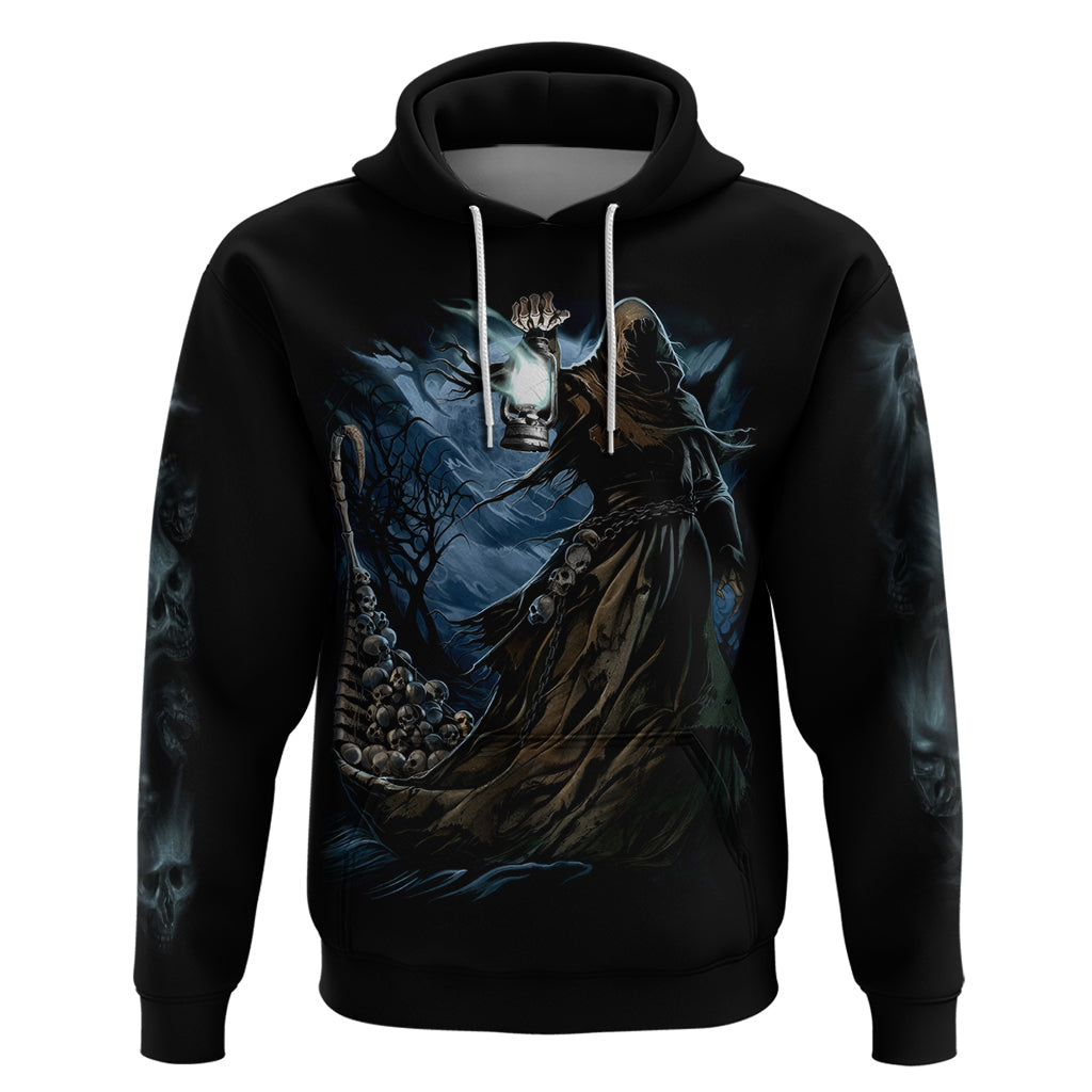 Grim Reaper Hoodie The Ferryman Of The Underworld with Charon Skull Black DT01