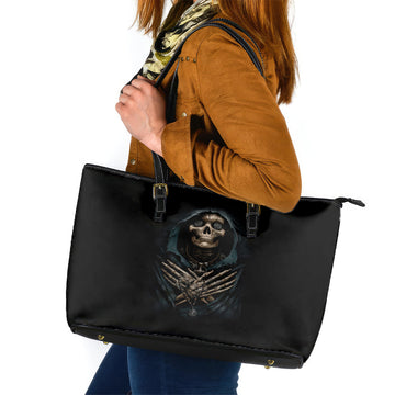 Grim Reaper Leather Tote Bag The Ferryman Of The Underworld with Charon Skull Black DT01