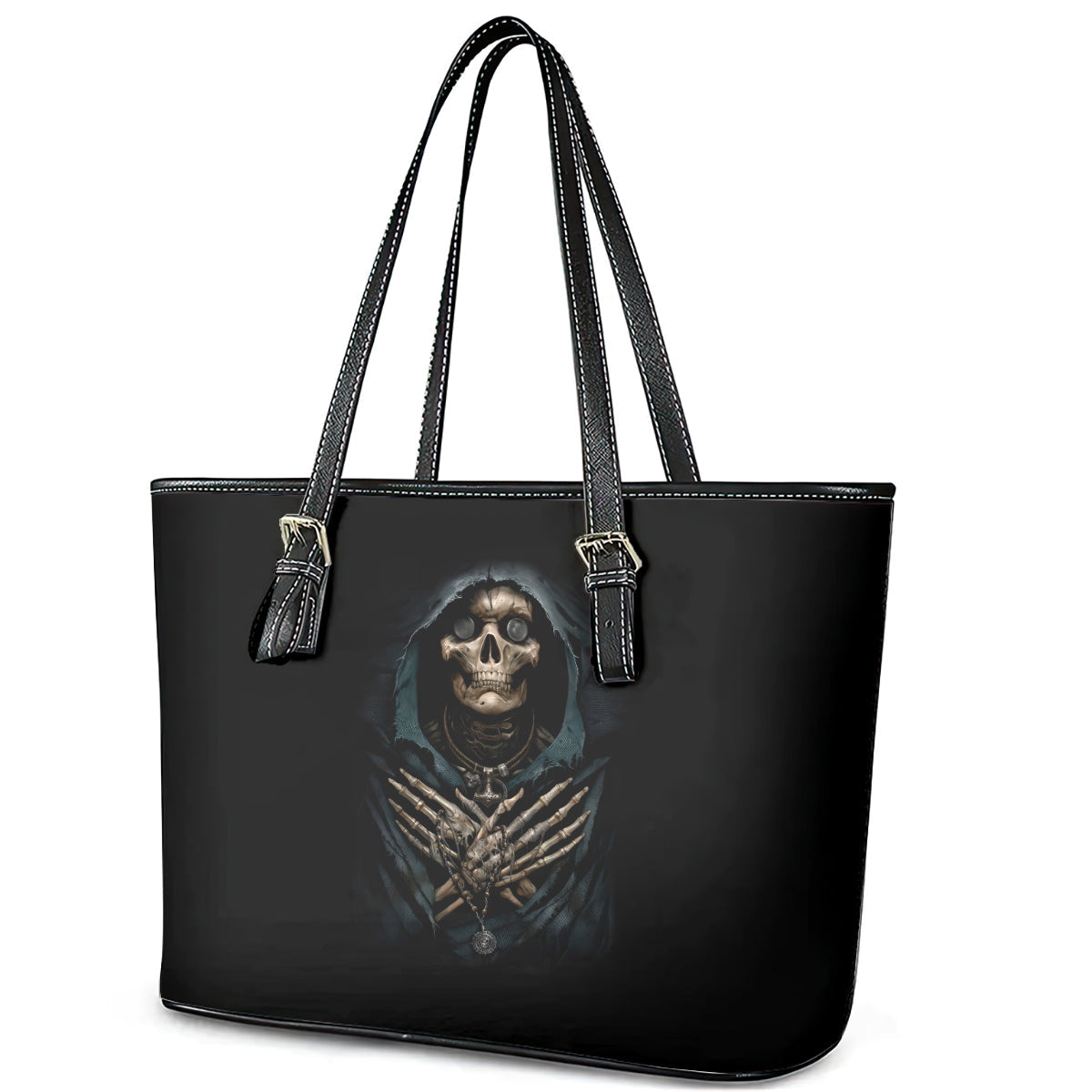 Grim Reaper Leather Tote Bag The Ferryman Of The Underworld with Charon Skull Black DT01