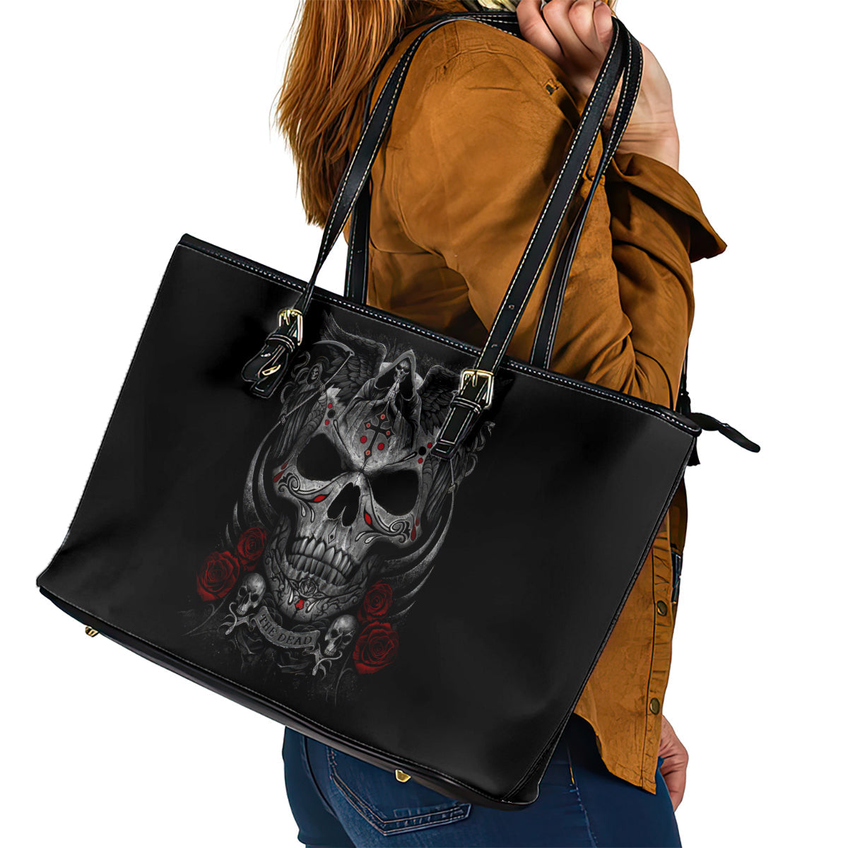 Skull Leather Tote Bag Cross Snake Bloody Skull DT01