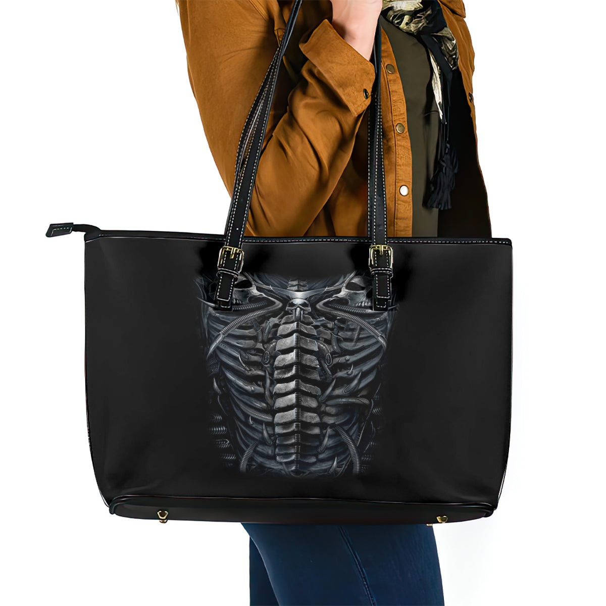 Skull Leather Tote Bag Skeleton Inside DT01