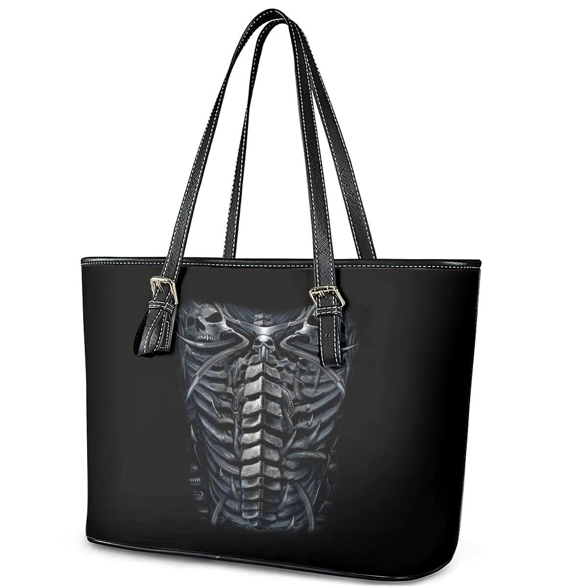 Skull Leather Tote Bag Skeleton Inside DT01