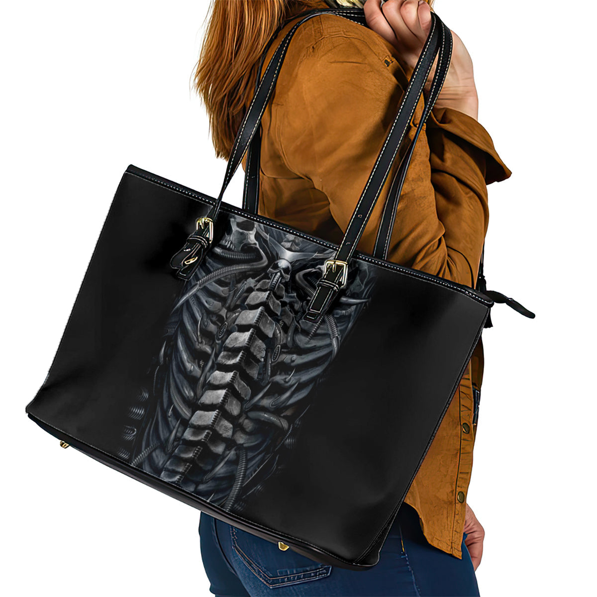 Skull Leather Tote Bag Skeleton Inside DT01