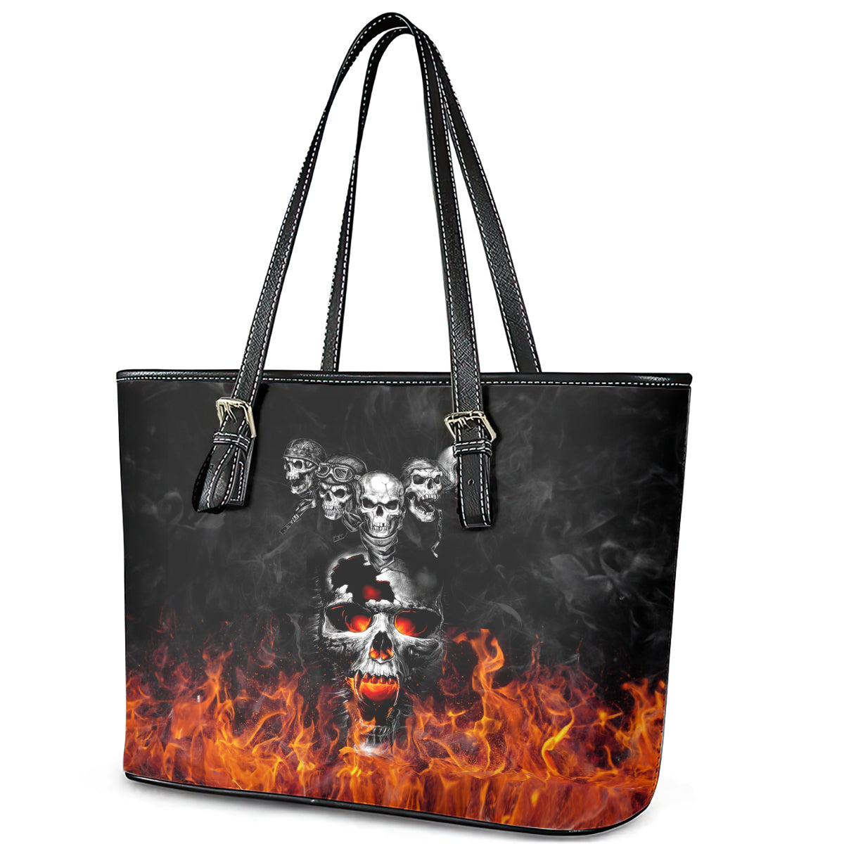 Flaming Skull Hoodie Leather Tote Bag Spectral Pyre DT01
