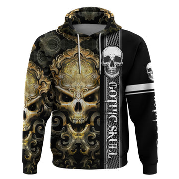 Golden Gothic Skull Hoodie Embracing Ancient Elegance DT01