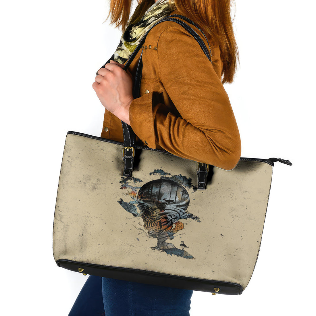 Skull Leather Tote Bag Hello Darkness My Old Friend DT01