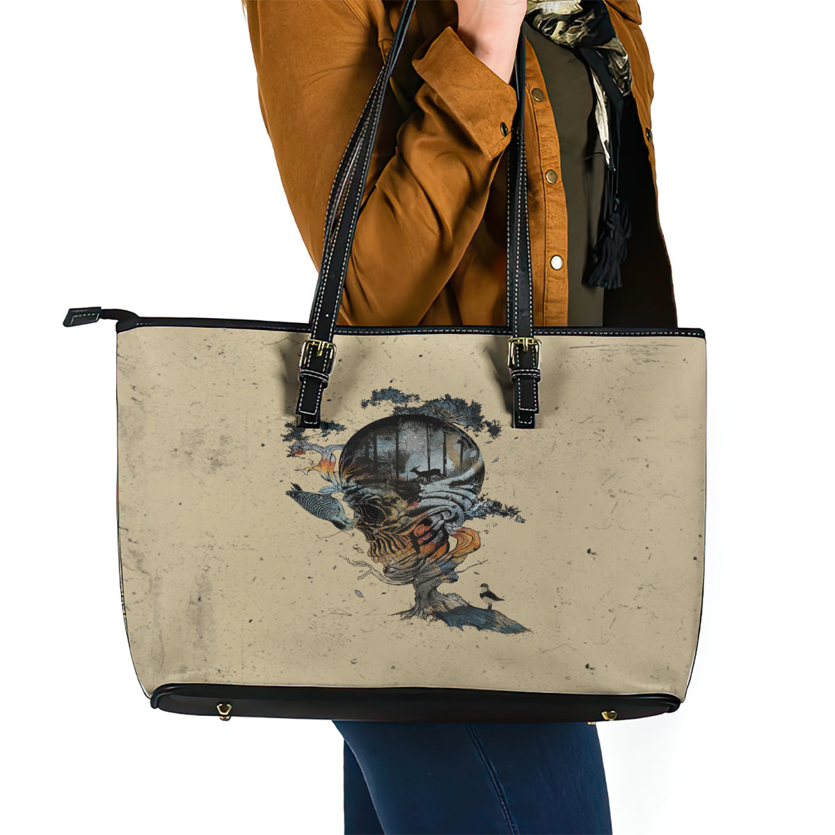 Skull Leather Tote Bag Hello Darkness My Old Friend DT01