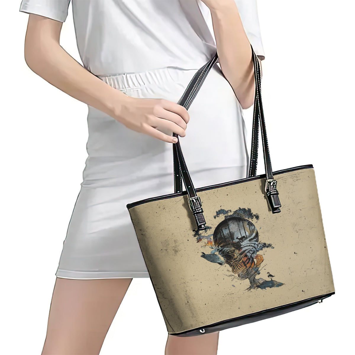 Skull Leather Tote Bag Hello Darkness My Old Friend DT01