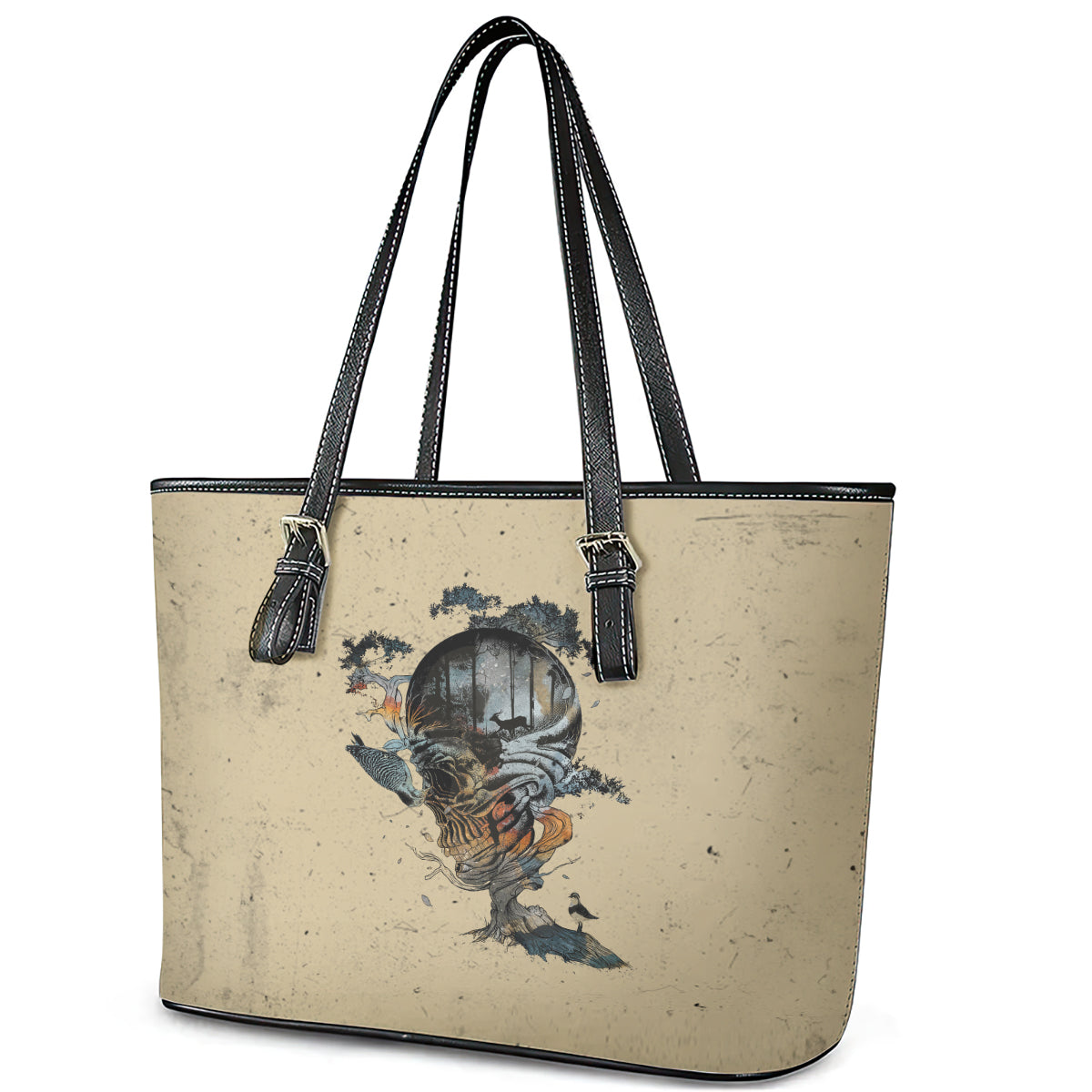 Skull Leather Tote Bag Hello Darkness My Old Friend DT01