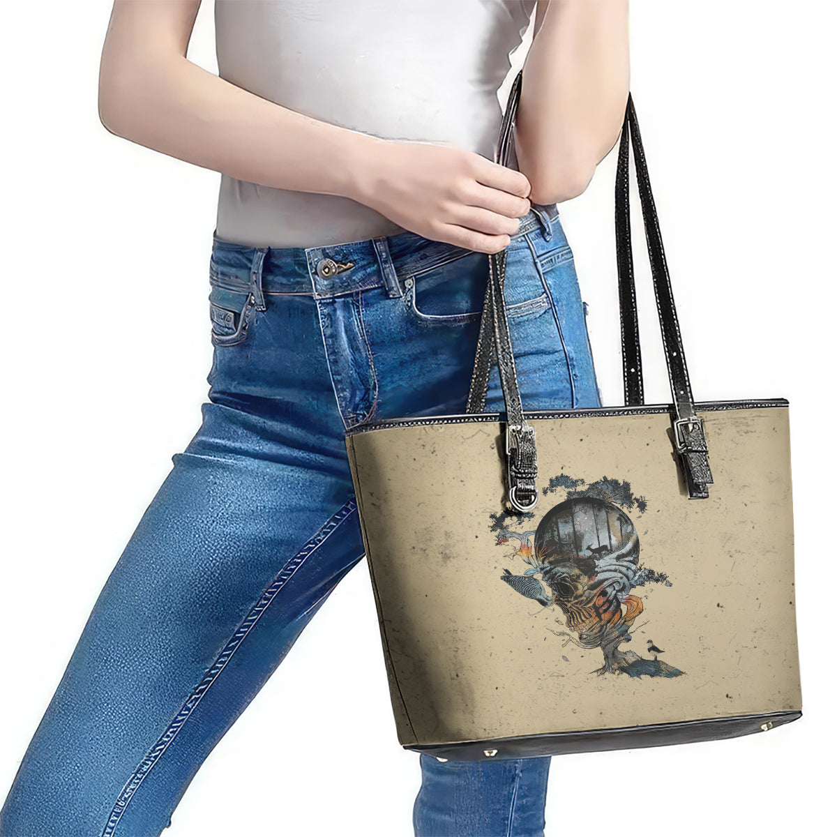 Skull Leather Tote Bag Hello Darkness My Old Friend DT01