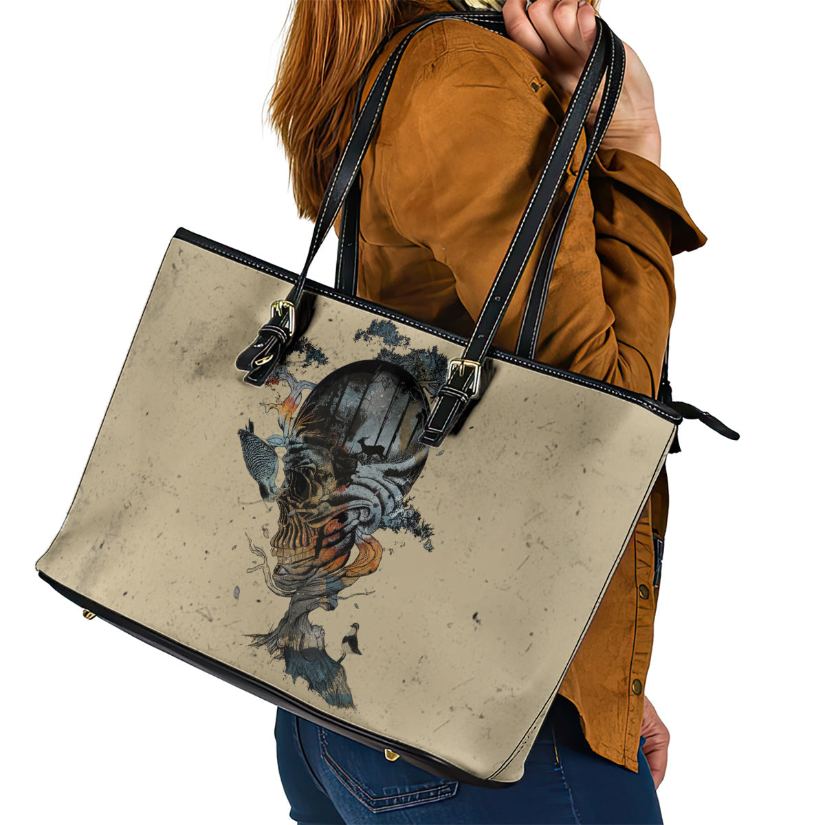 Skull Leather Tote Bag Hello Darkness My Old Friend DT01