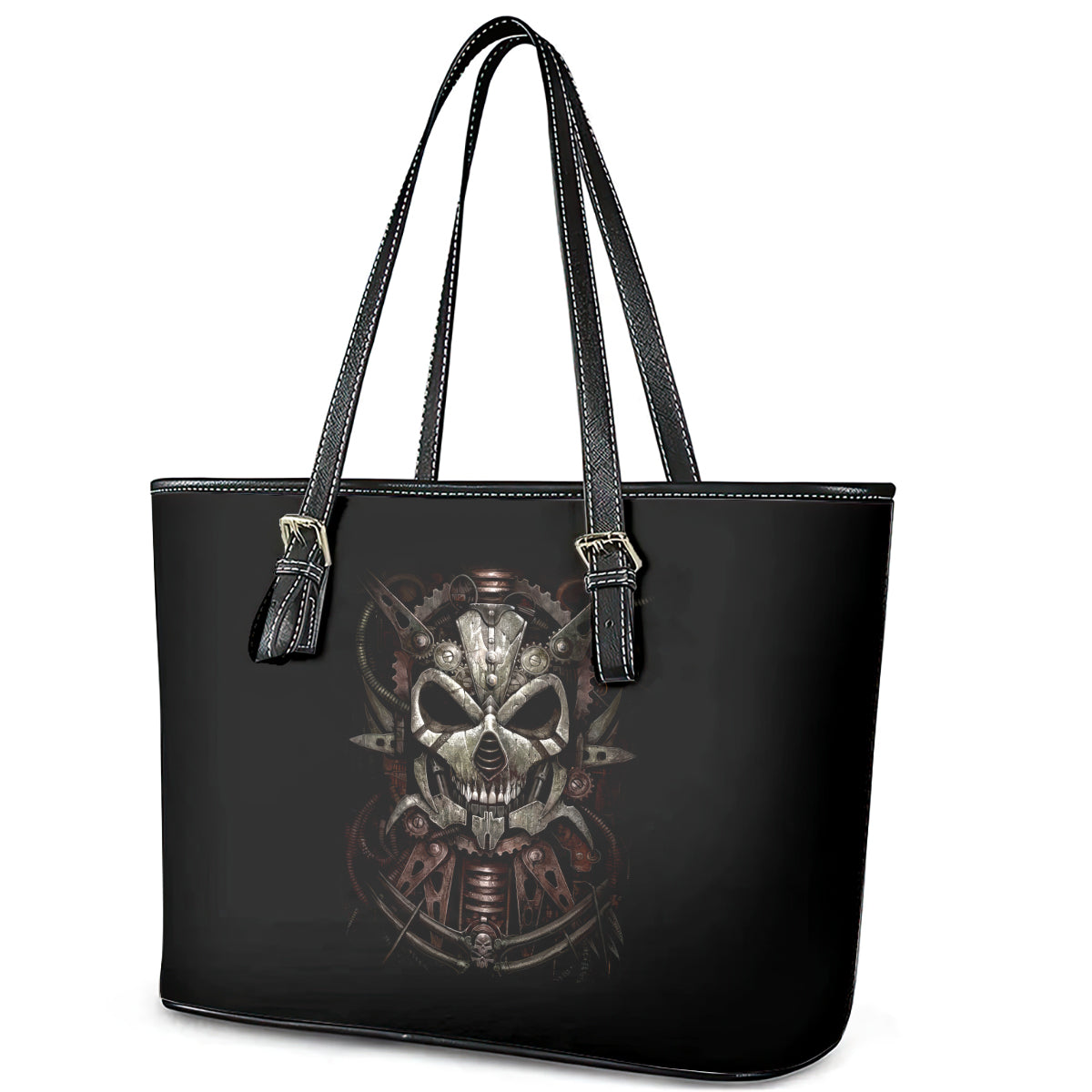 Unveiling the Mechanical Skull Leather Tote Bag Cybernetic Enigma DT01