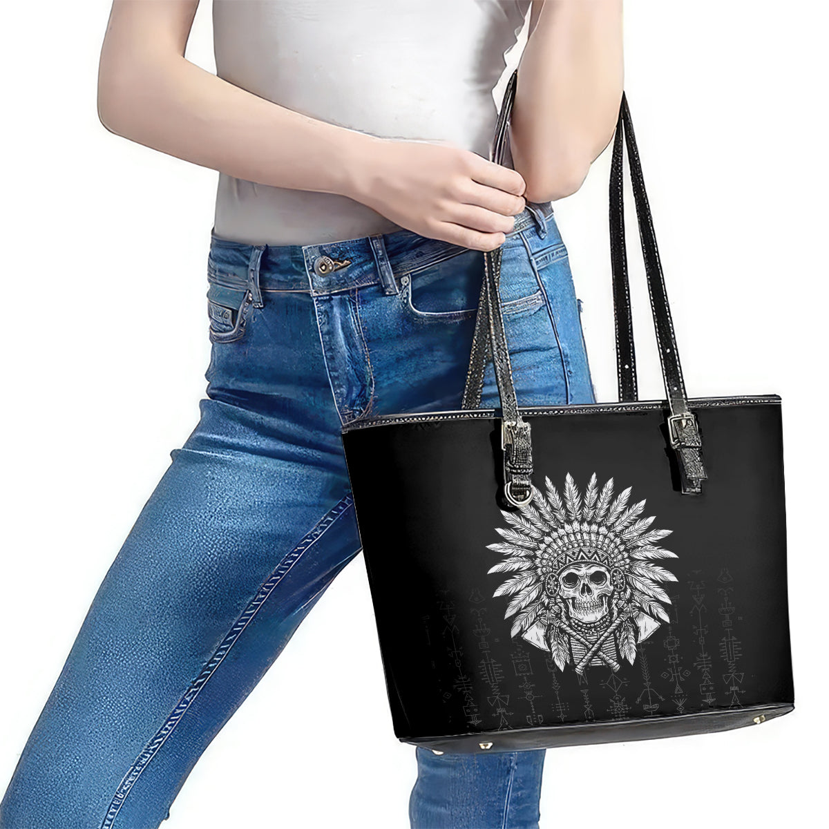 Skull Leather Tote Bag Chief Skeleton DT01